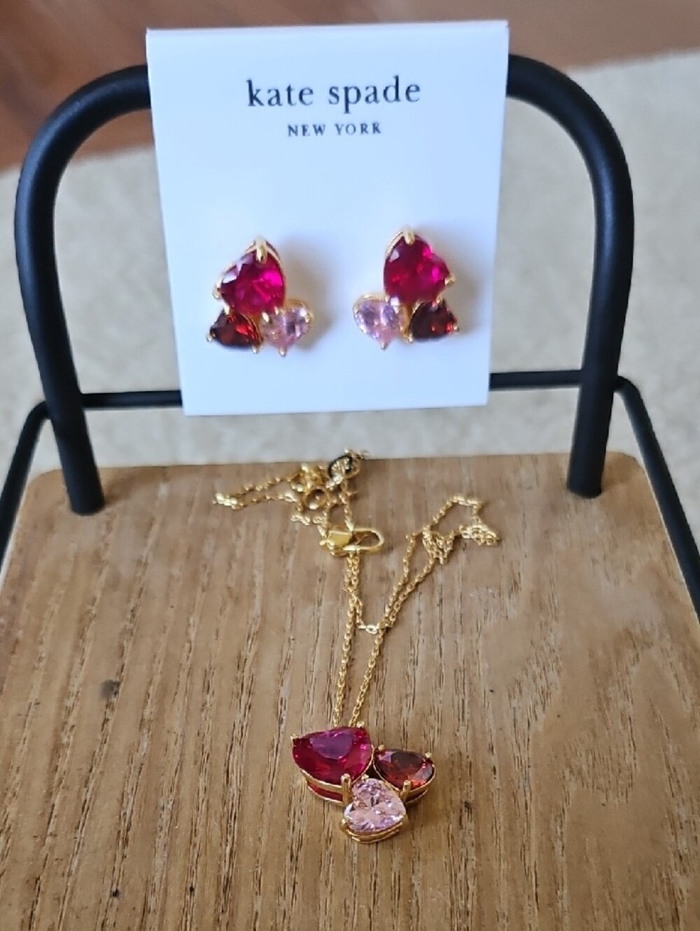 Kate Spade Pink & Red Crystal Heart Necklace and Earring Set - Picture 4 of 6